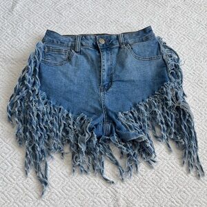 American Bazi Fringe Denim High Waist Shorts Sz M